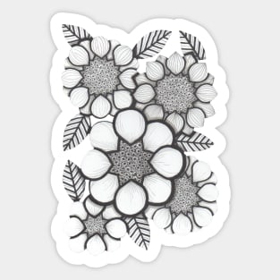 Flowers, stylised black and white daisies Sticker